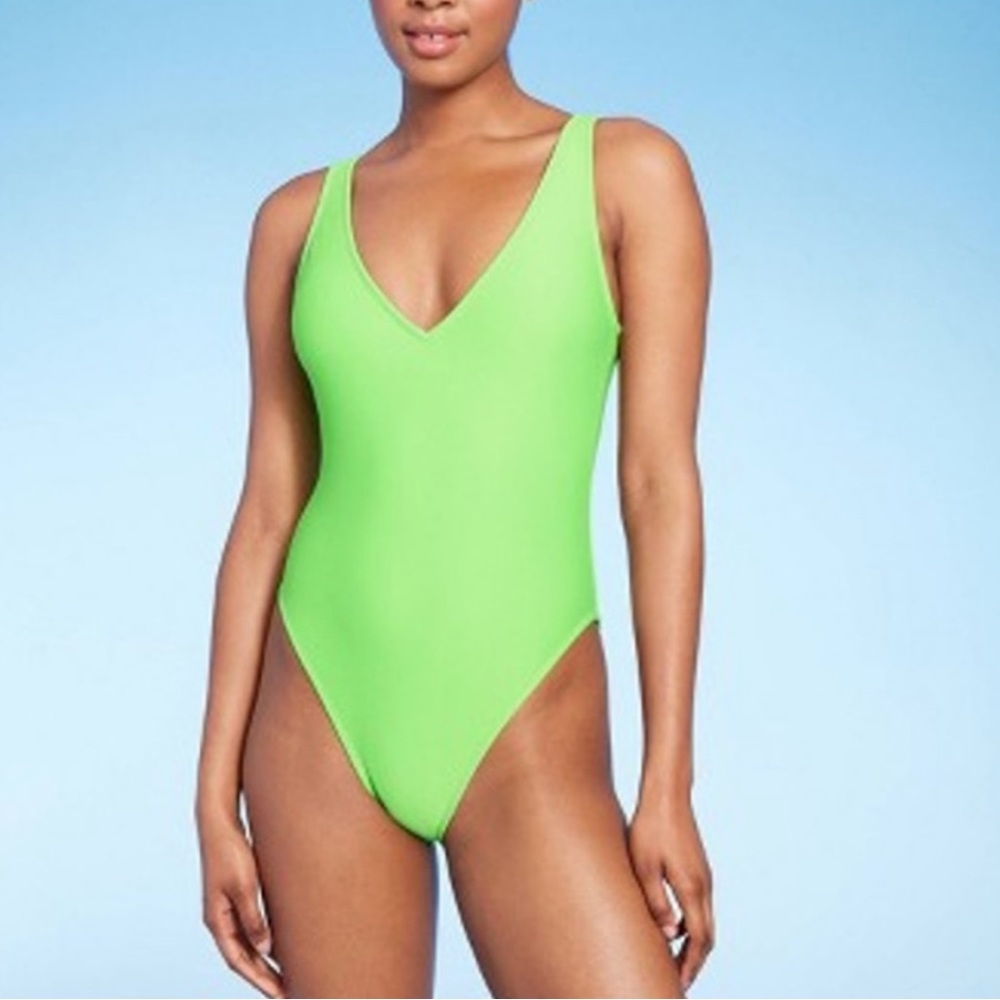 Plunging Green One Piece Swimsuit NWT